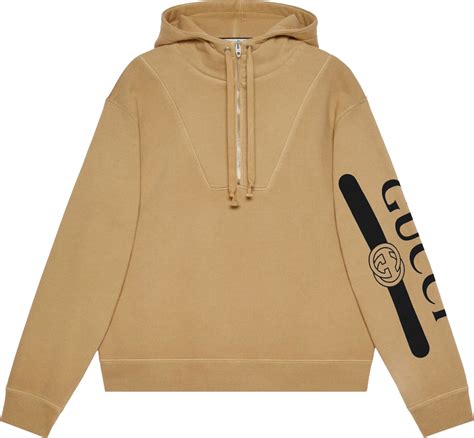 gucci half zip hoodie|gucci trim tan hoodie sweatshirt.